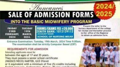 NKST College of Nursing Admission into Basic Midwifery