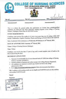 College of Nursing Sciences Maiduguri Basic Midwifery Form