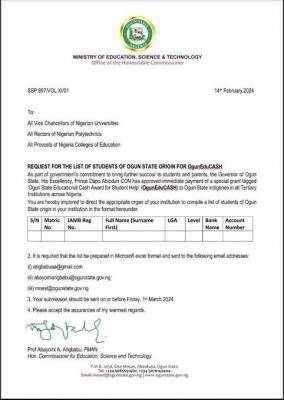 Ogun State EduCash Grant Application